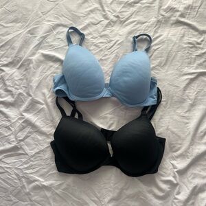 PINK victoria’s secret black and light blue 36D push up bra bundle